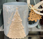 New Rae Dunn light blue ceramic coffee mug LET IT SNOW Christmas tree