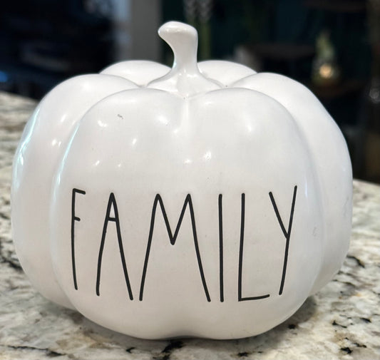 New Rae Dunn small 5” white fall ceramic pumpkin decor FAMILY