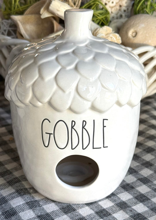 Rae Dunn white ceramic acorn birdhouse GOBBLE