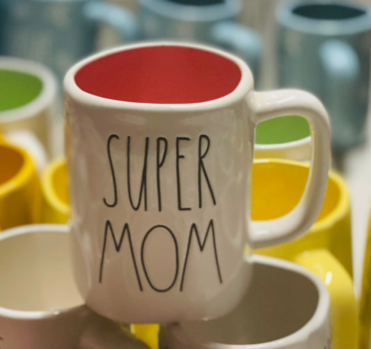 New Rae Dunn white ceramic coffee mug SUPER MOM