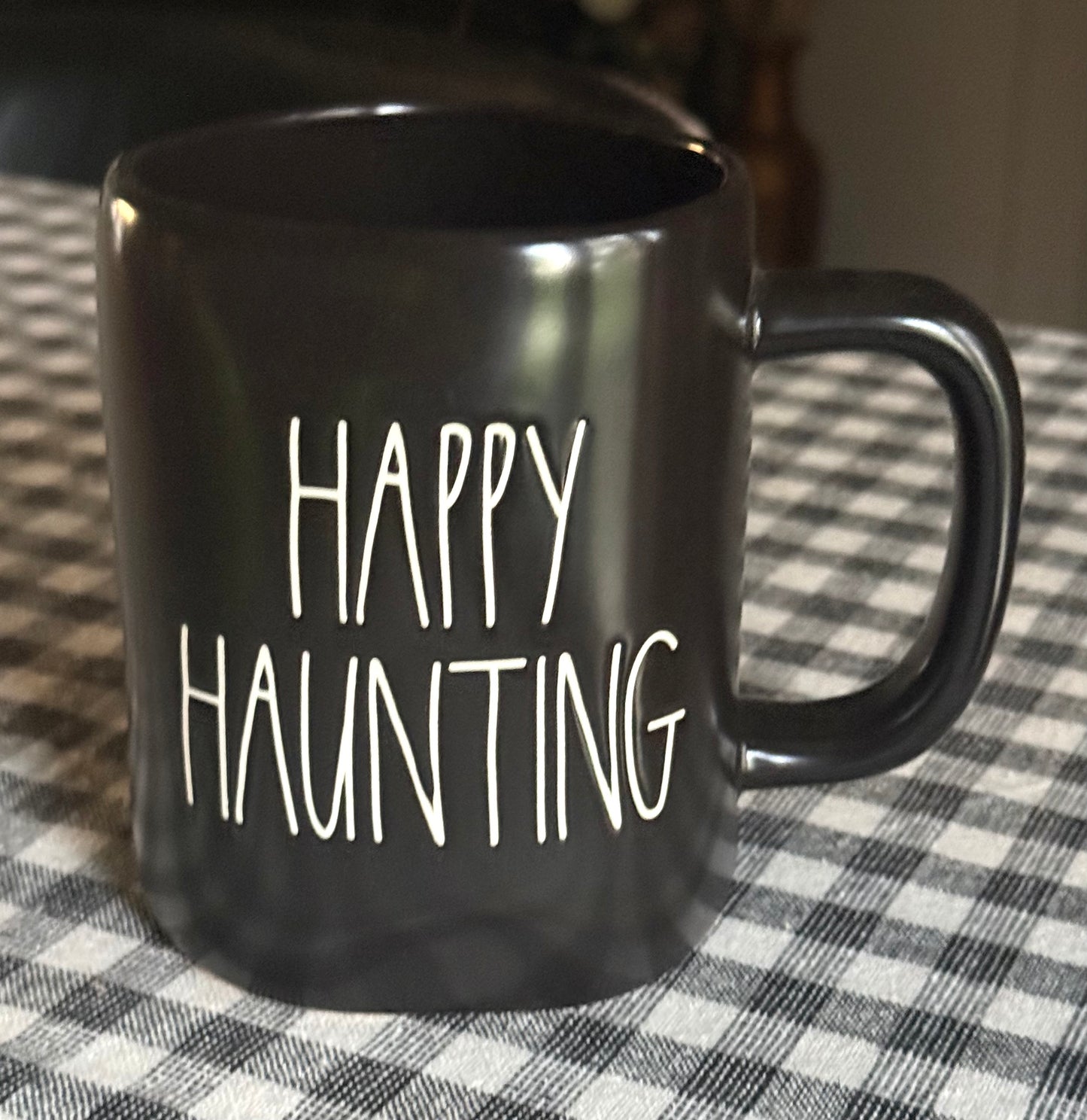 New Rae Dunn black ceramic Halloween coffee mug HAPPY HAUNTING