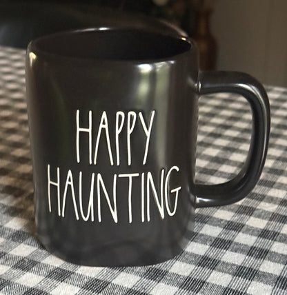 New Rae Dunn black ceramic Halloween coffee mug HAPPY HAUNTING
