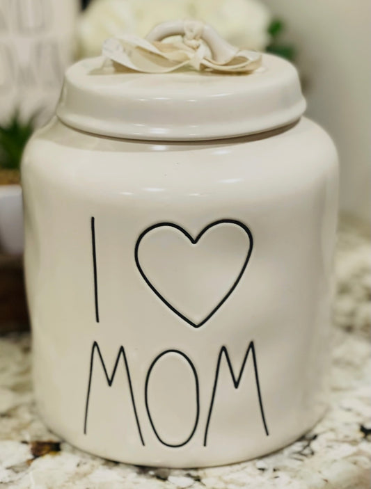 New Rae Dunn white ceramic 8” canister I LOVE MOM