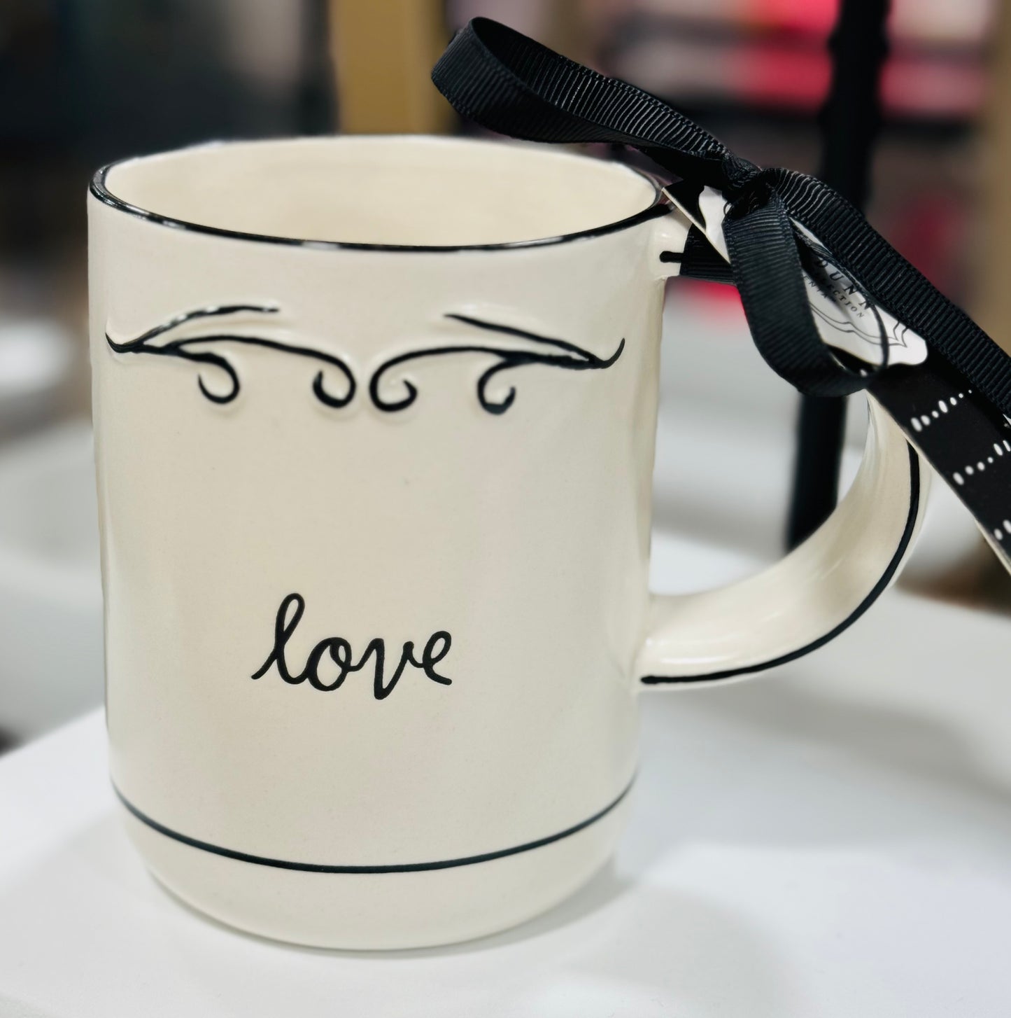 New Rae Dunn white script font coffee mug LOVE