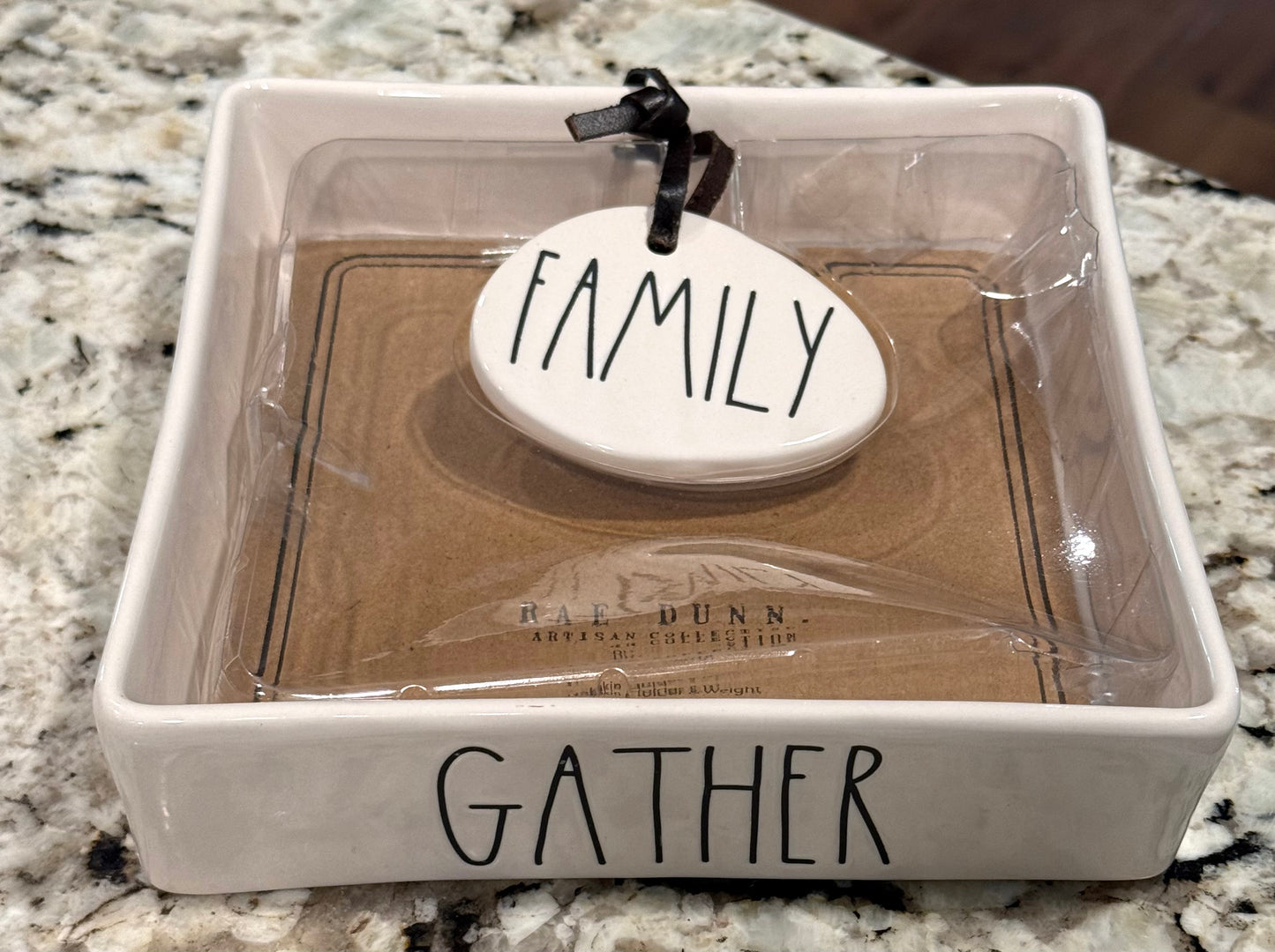 New Rae Dunn white ceramic napkin holder FAMILY/GATHER