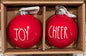 New in box Rae Dunn red ceramic Christmas ornament set JOY:CHEER