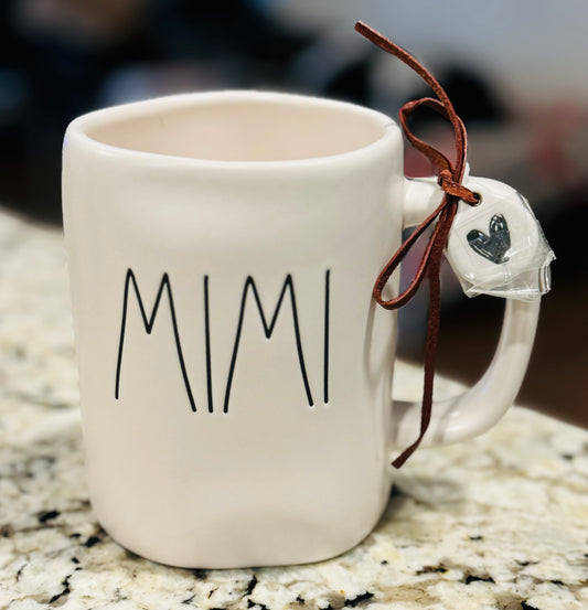 New Rae Dunn white ceramic coffee mug MIMI with heart charm