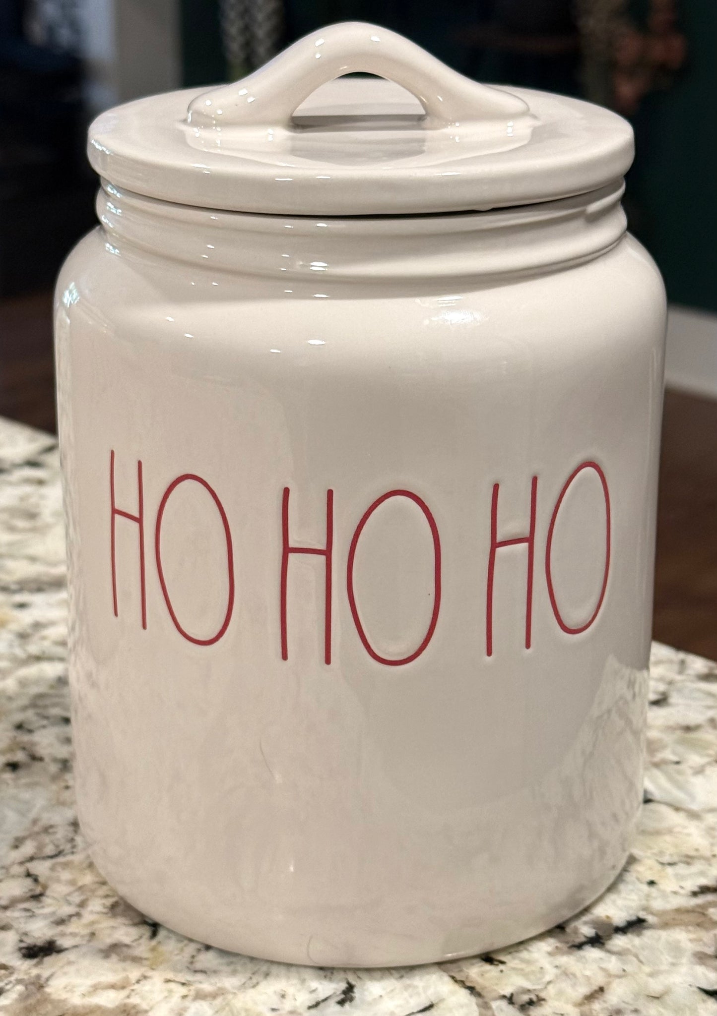 New Rae Dunn white ceramic Christmas decor canister 8” HO HO HO