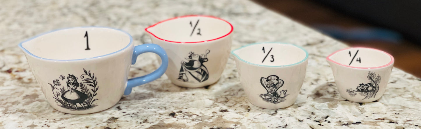 New Rae Dunn x Alice in Wonderland new release style ceramic measuring cup set