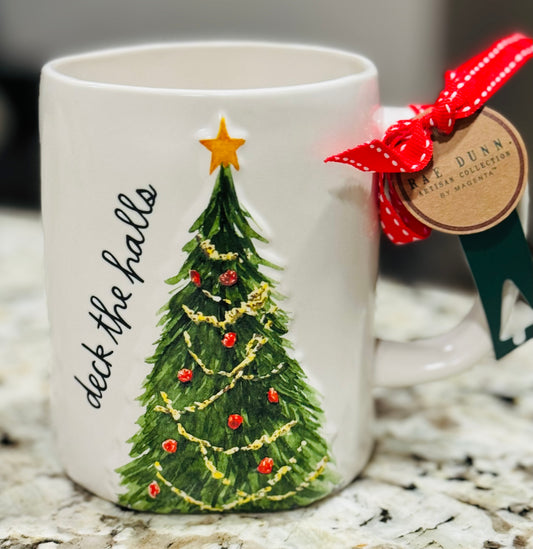 New Rae Dunn ceramic DECK THE HALLS coffee mug decor