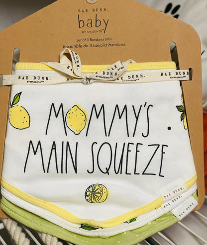 New Rae Dunn 3-piece baby MOMMYS MAIN SQUEEZE, SQUEEZE THE DAY