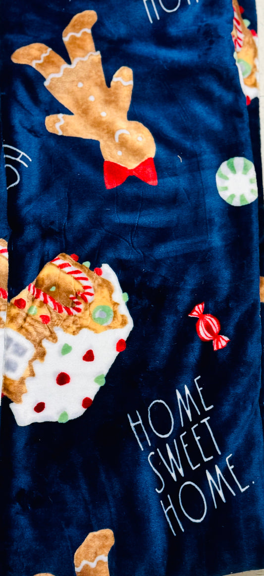 New Rae Dunn blue gingerbread  throw blanket 50x70 HOME SWEET HOME