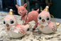 New 3-piece pink Christmas love birds & deer ornament lot