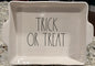 New Rae Dunn white  ceramic Halloween decor TRICK OR TREAT baking dish pan casserole dish