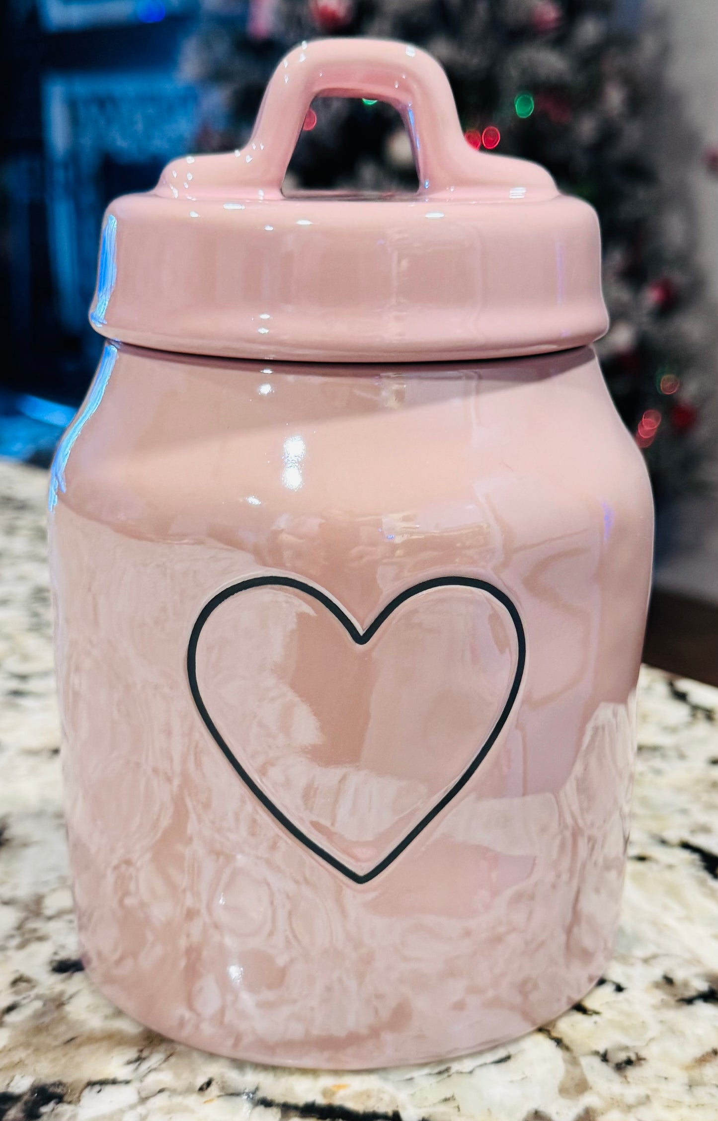 New Rae Dunn pink iridescent ceramic small heart canister 6.25”