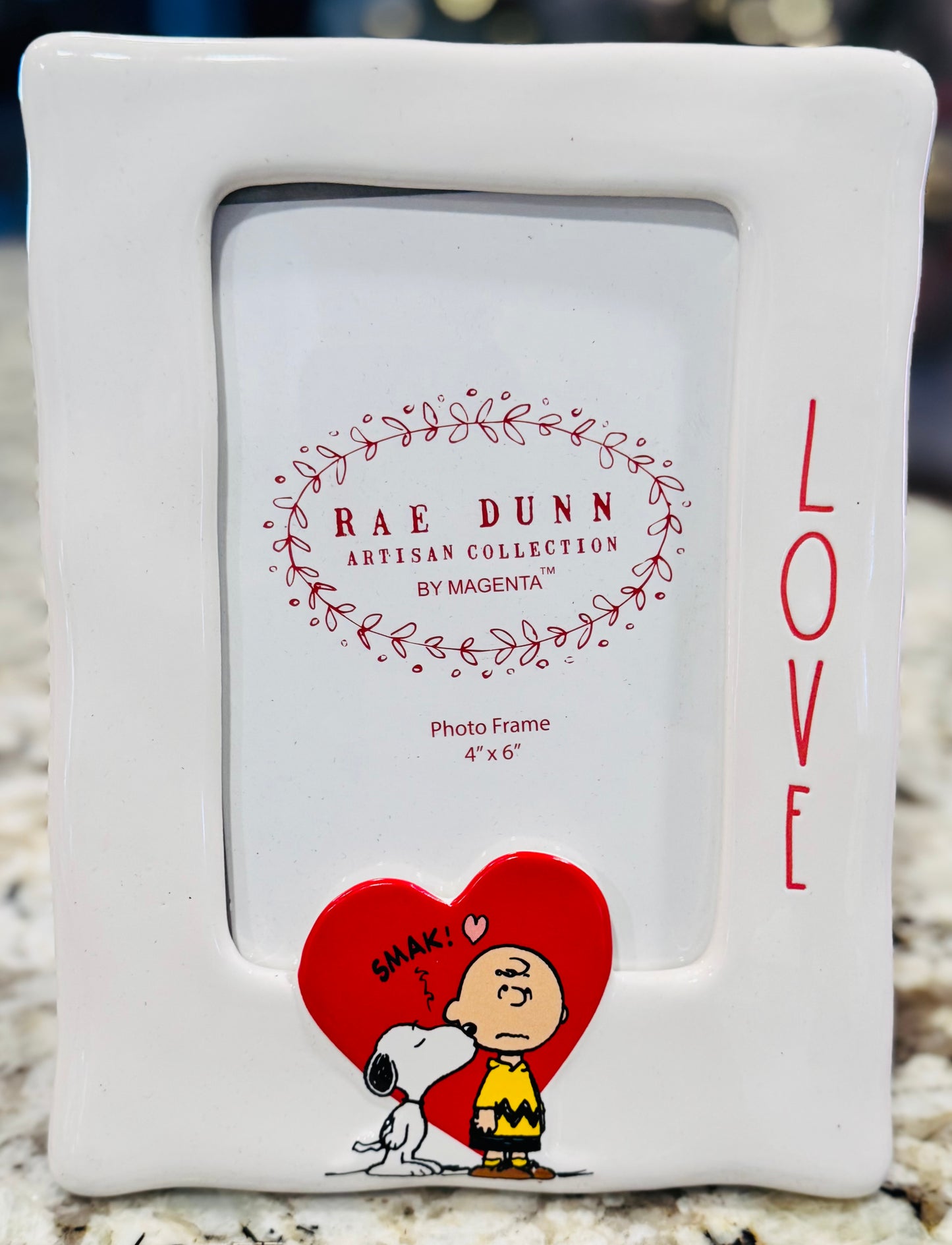 New Rae Dunn x Peanuts Snoopy ceramic picture frame 4x6 insert LOVE