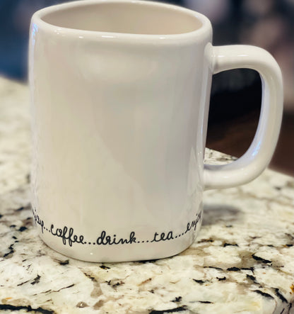 New Rae Dunn white ceramic coffee mug bottom ring script