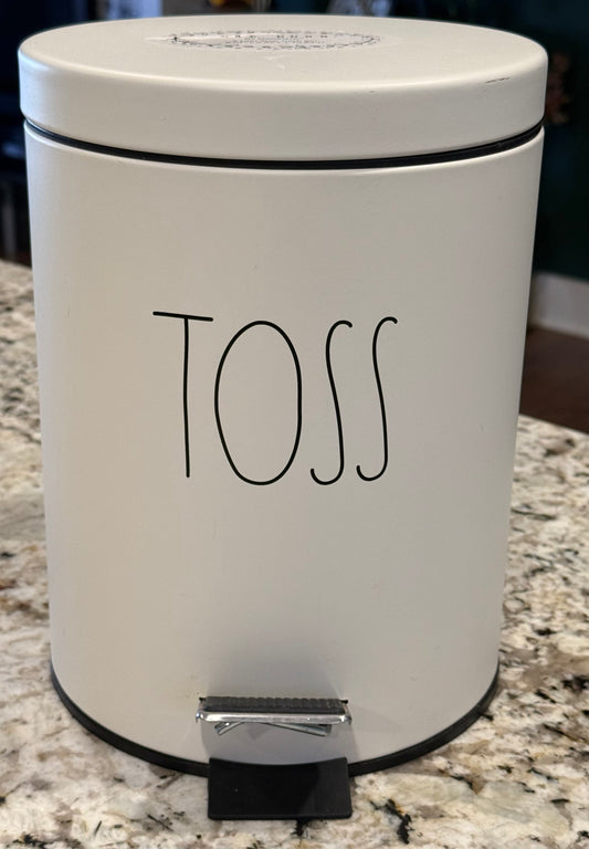 Rae Dunn cream TOSS wastebasket 10.5x8