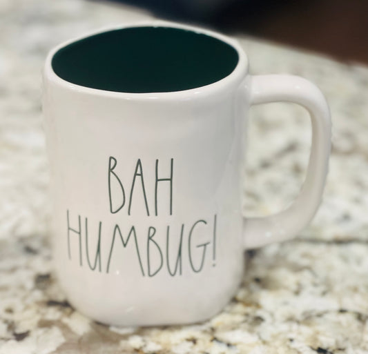 New Rae Dunn white Christmas ceramic coffee mug BAH HUMBUG!