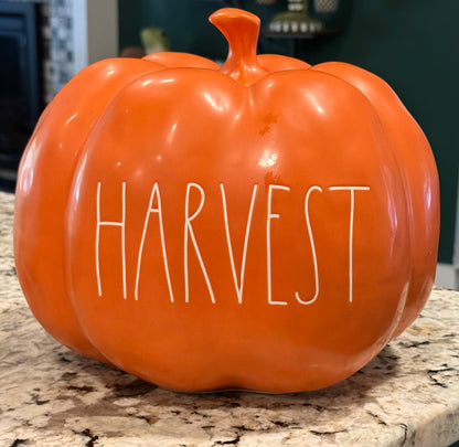New Rae Dunn large orange fall ceramic pumpkin decor HARVEST 12x10.5