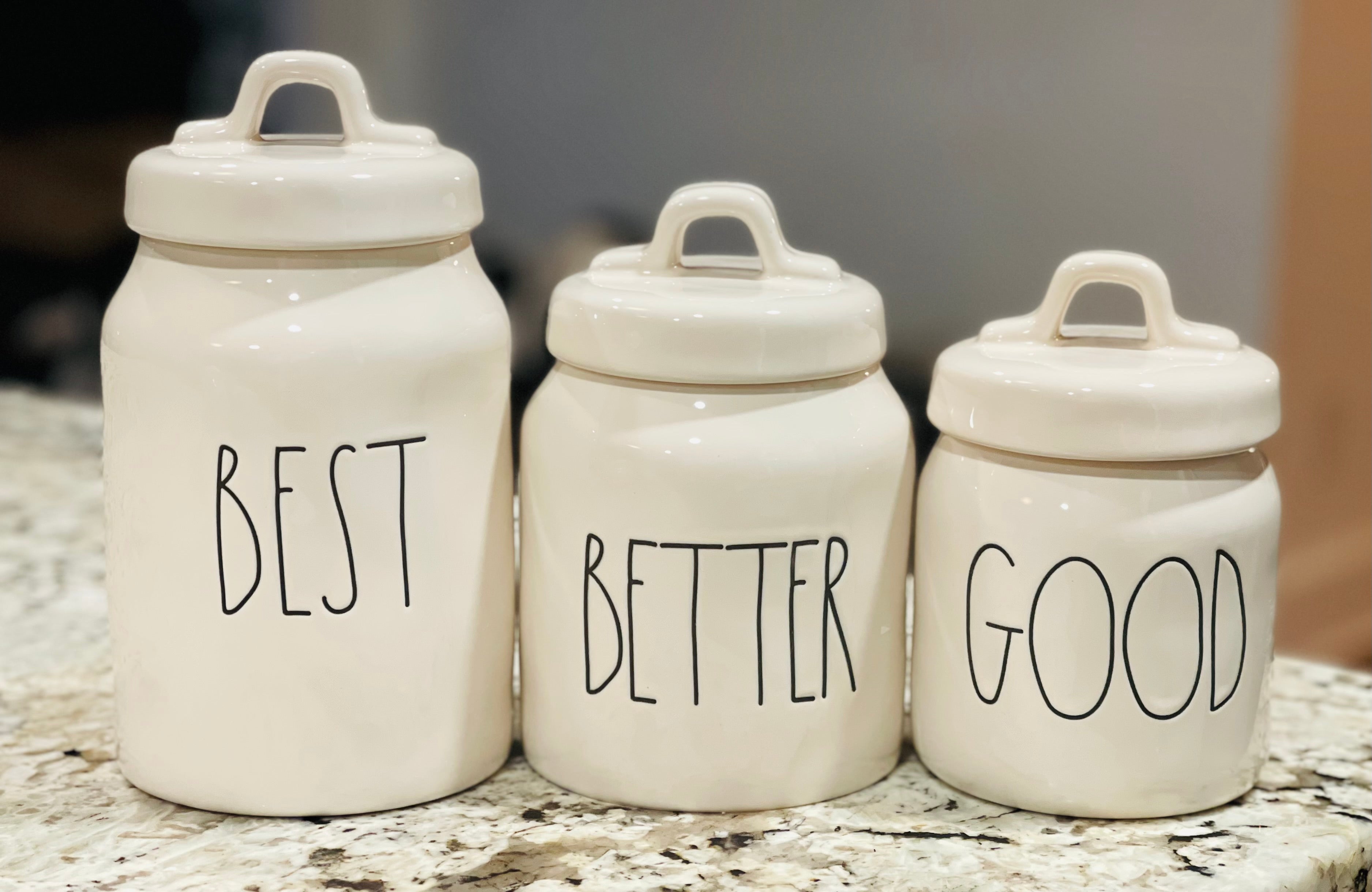 Rae Dunn Everyday Collection – Set Di 8 Utensili Da Cucina In Silicone Con Manico In Legno Di Faggio, Bianco, Con Caratteri Firmati