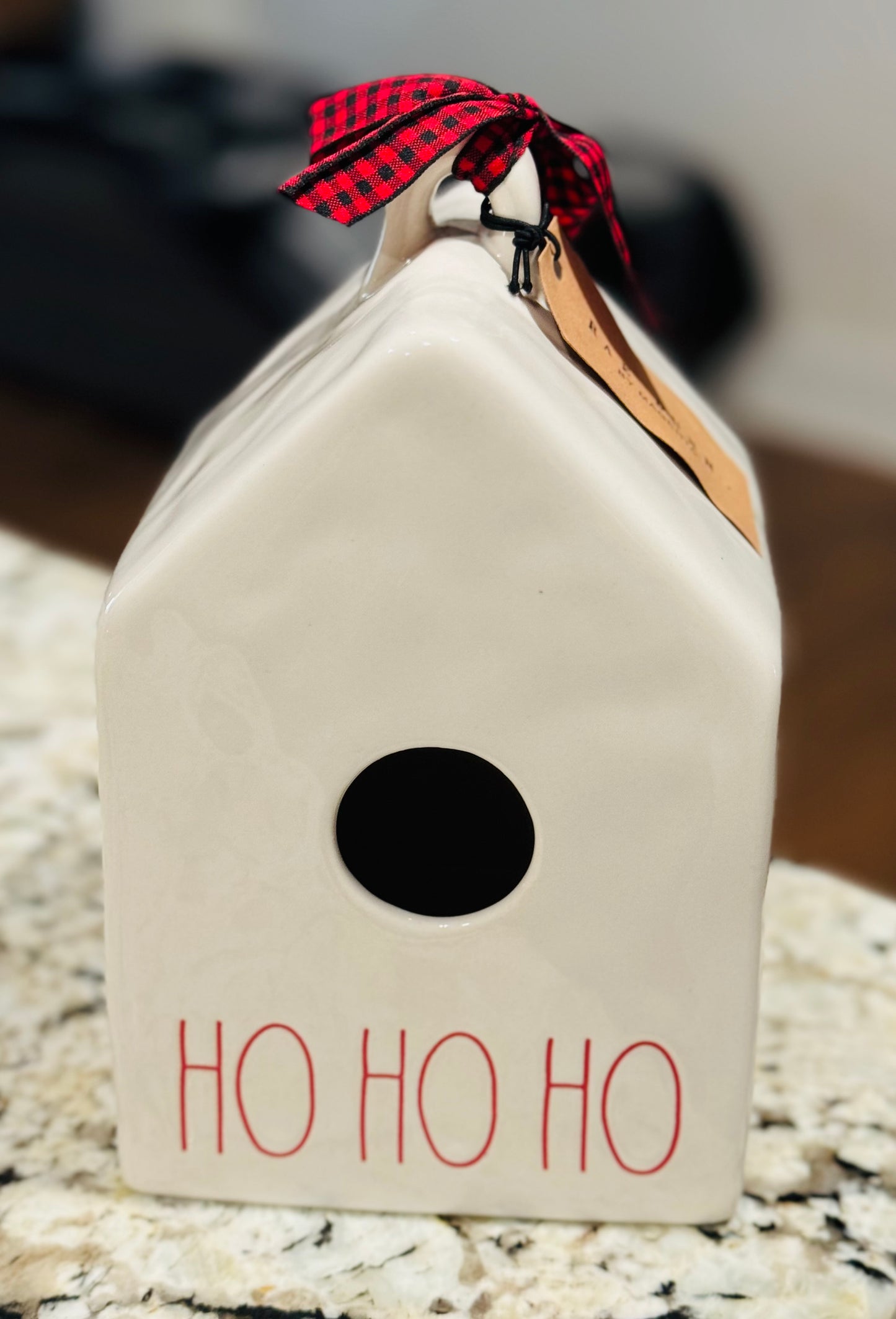 New Rae Dunn white ceramic Christmas birdhouse decor HO HO HO