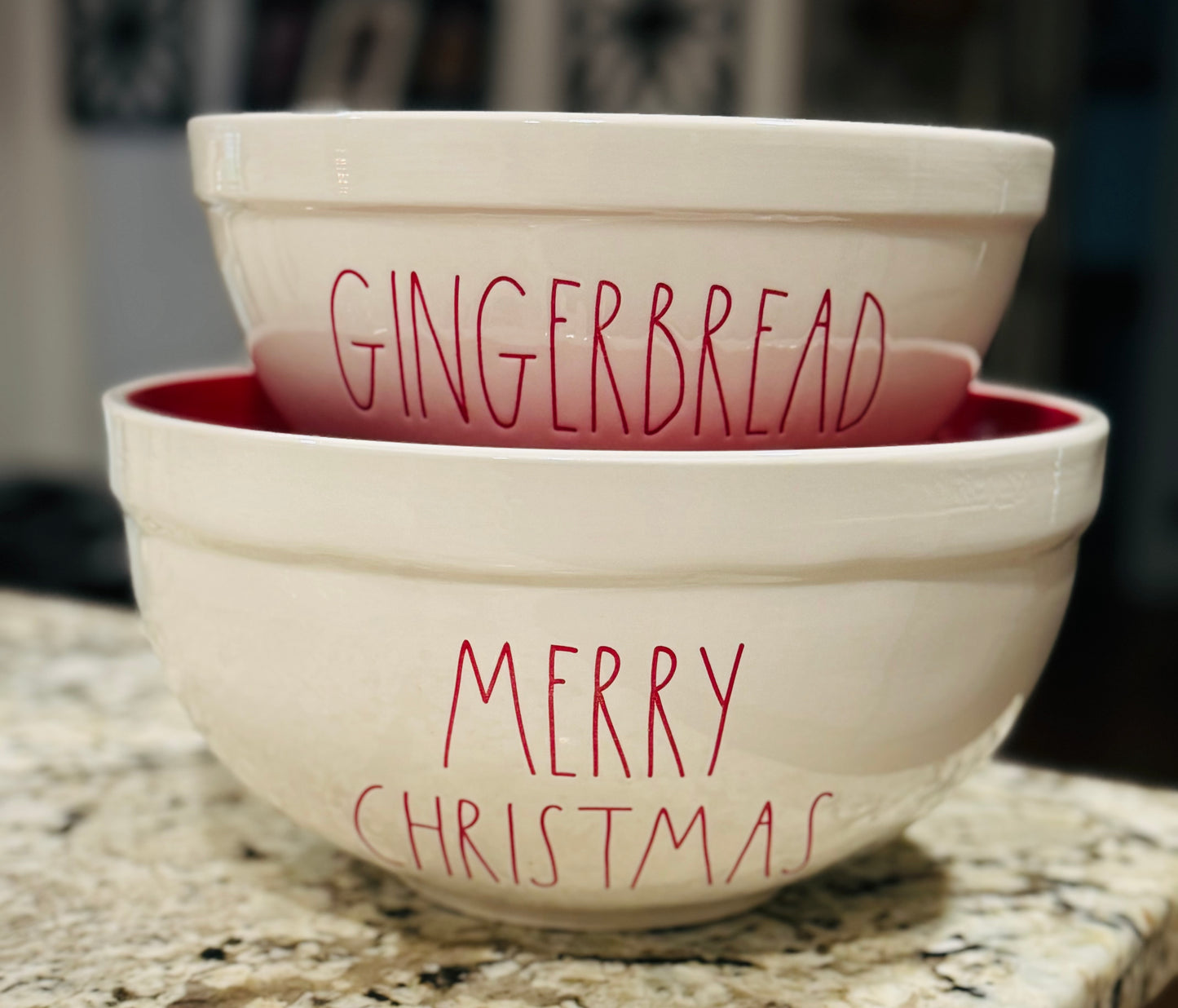 New Rae Dunn 2-piece ceramic Christmas holiday mixing bowl set GINGERBREAD & MERRY CHRISTMAS