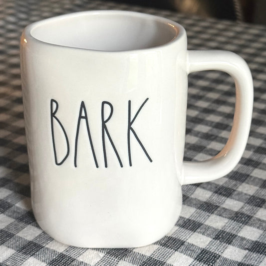 New Rae Dunn white ceramic coffee mug BARK