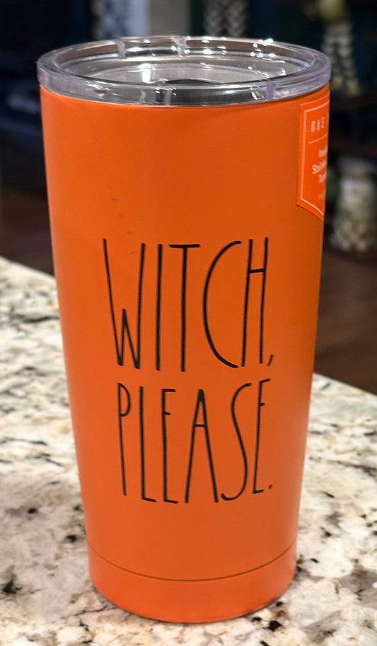 New Rae Dunn orange Halloween 17oz stainless drink tumbler WITCH, PLEASE