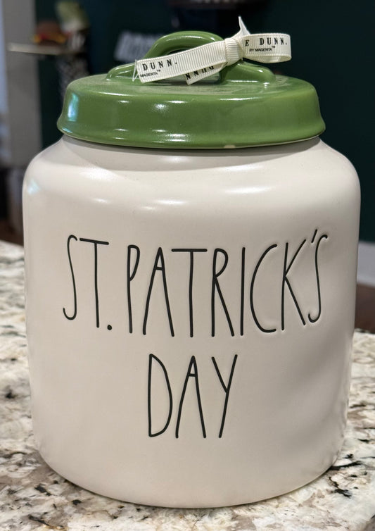 New Rae Dunn white 8” ceramic St. Patrick’s Day canister ☘️