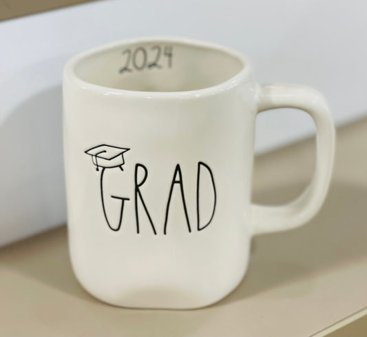 New Rae Dunn 2024 white ceramic GRAD coffee mug gift