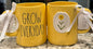 New Rae Dunn yellow flower ceramic coffee mug GROW EVERY DAY