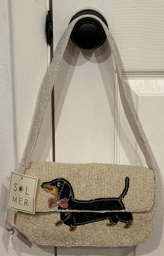 New Sol Mer beaded Dachshund Doxie weiner dog purse bag handbag 8x5x2.5