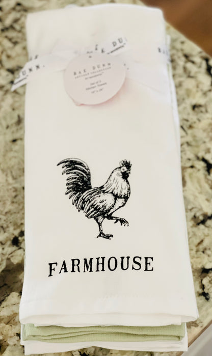 New Rae Dunn 3-piece FARMHOUSE chicken 🐔 kitchen dish towel set