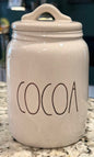 New Rae Dunn white ceramic COCOA Christmas canister 6”-black writing