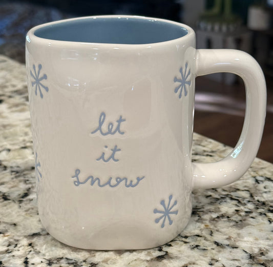 New Rae Dunn white ceramic snowflake coffee mug LET IT SNOW