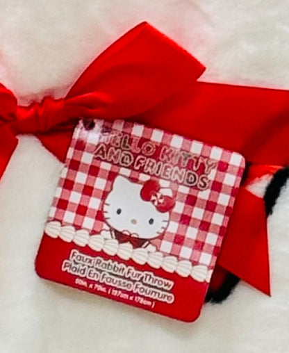 New Hello Kitty white faux fur Christmas Candy Cane throw blanket 50x70