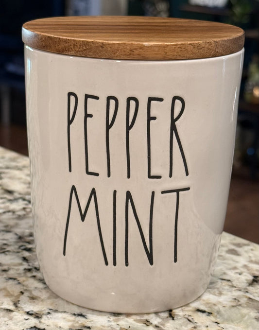 New Rae Dunn white ceramic 5” PEPPERMINT storage cellar