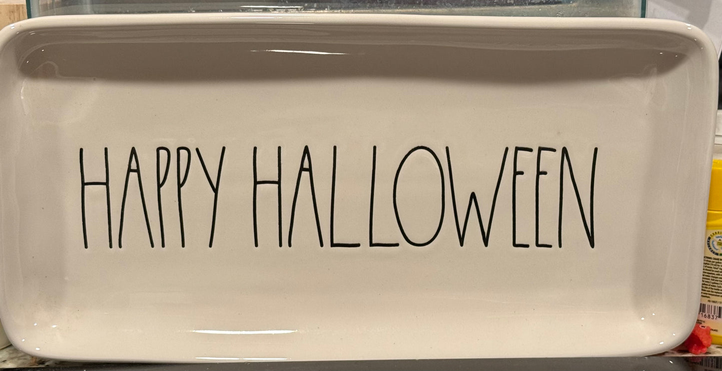 Rae Dunn white ceramic 14x6.5 HAPPY HALLOWEEN platter serving tray