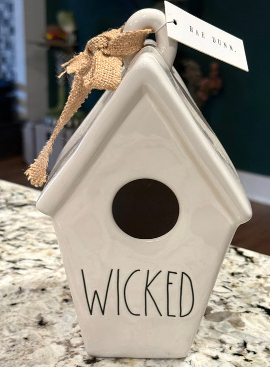 New Rae Dunn white ceramic WICKED Halloween birdhouse