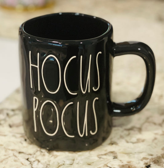 New Rae Dunn black iridescent Halloween theme ceramic coffee mug HOCUS POCUS