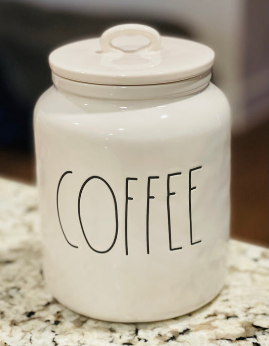 New Rae Dunn white ceramic 7”COFFEE canister new release style lid