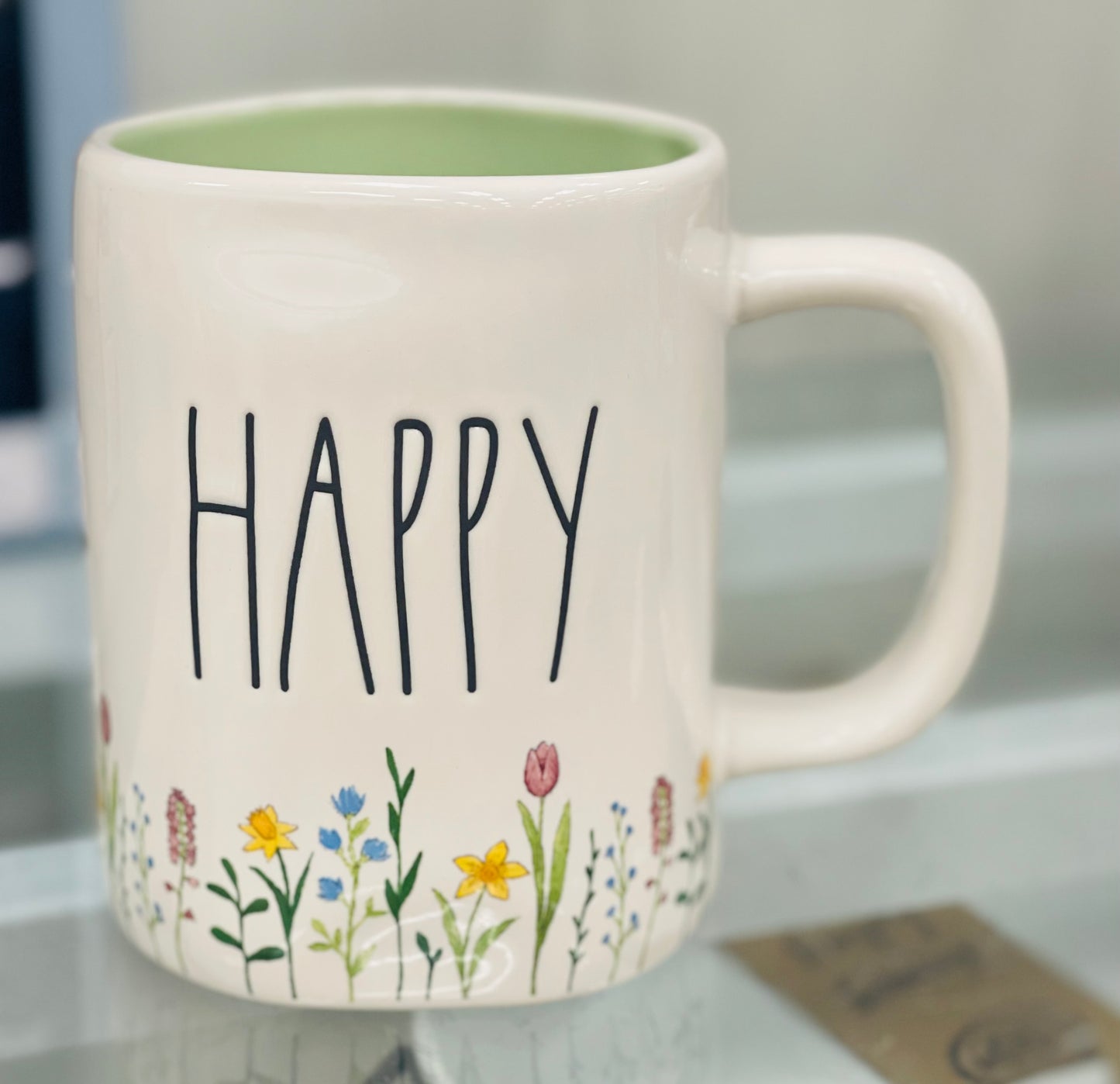 New Rae Dunn white ceramic coffee mug HAPPY