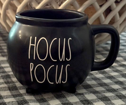 New Rae Dunn black ceramic Halloween decor cauldron coffee mug HOCUS POCUS