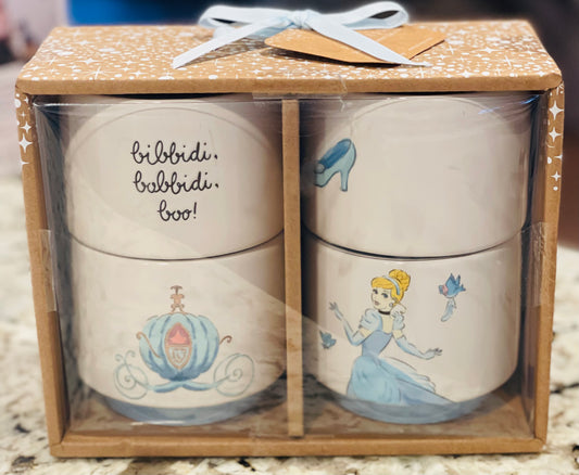 New Rae Dunn x Disney Cinderella 4-piece ramekin cup/bowl set BIBBIDI BOBBIDI BOO