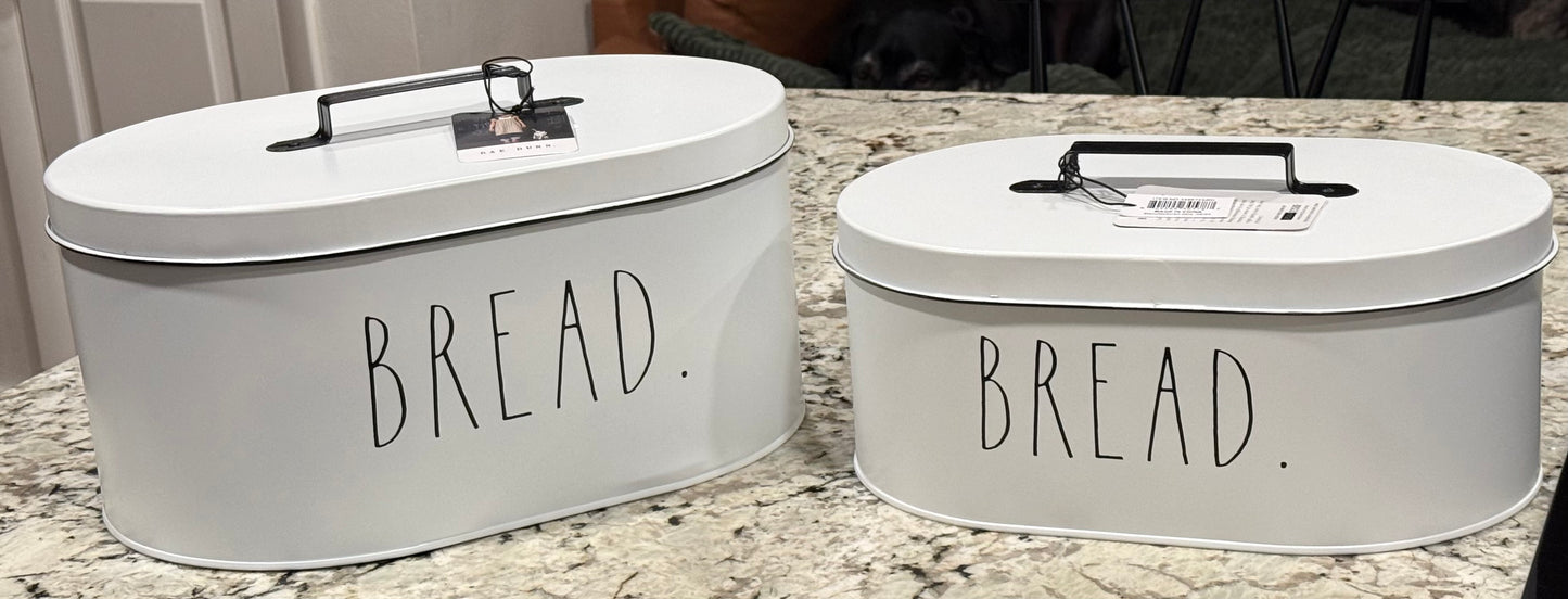 New Rae Dunn white metal BREAD storage lidded container (small) 13.5x5.5x9 only