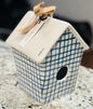 Rae Dunn ceramic blue plaid PERCH birdhouse decor
