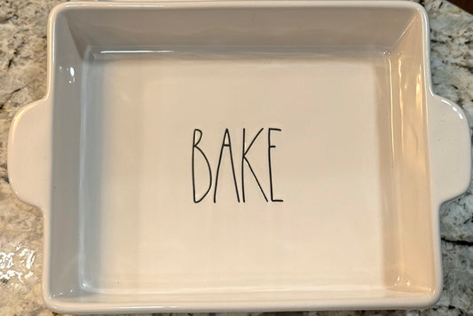 New Rae Dunn 12x12 white ceramic baking dish pan BAKE
