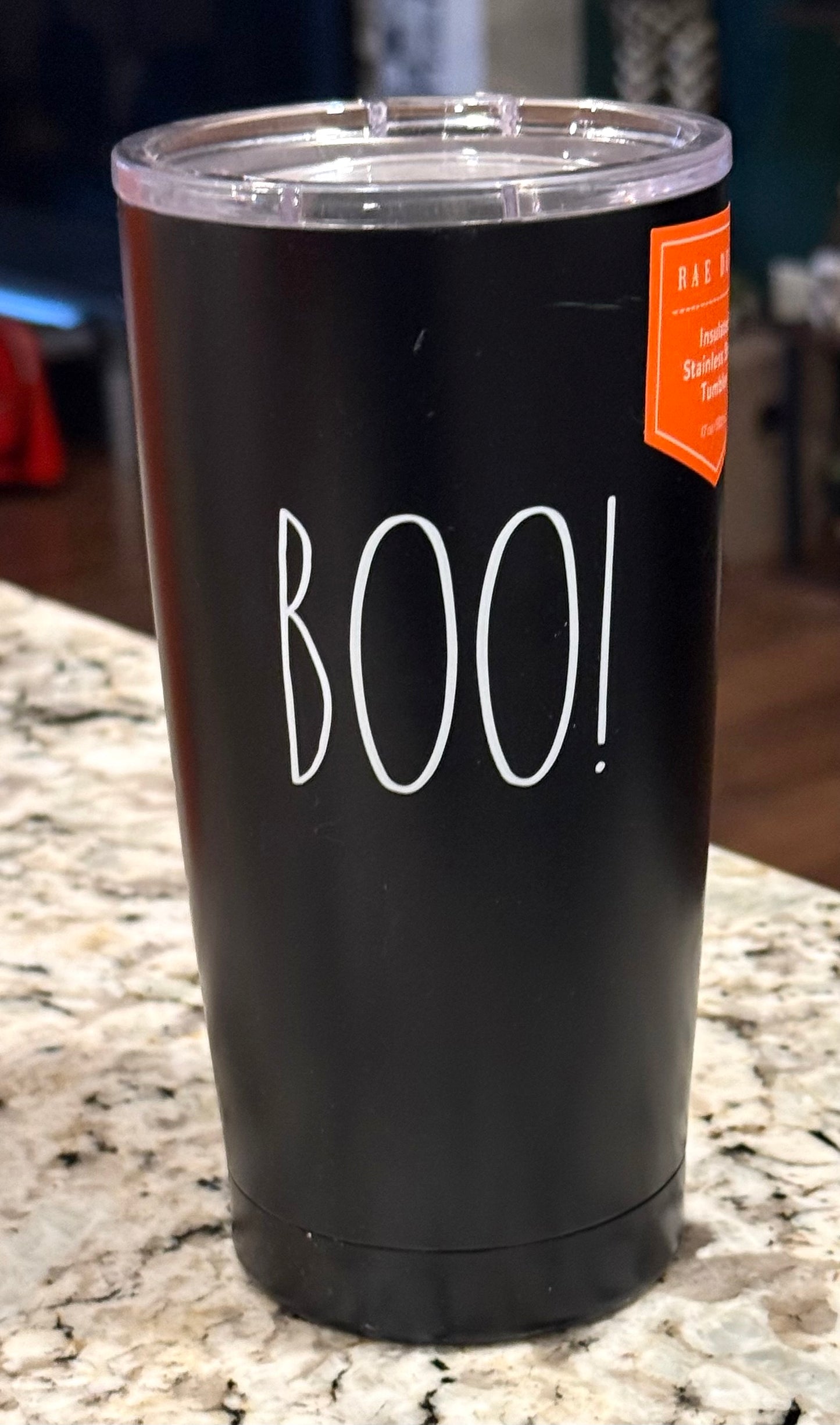 New Rae Dunn black Halloween 17oz stainless drink tumbler Boo!