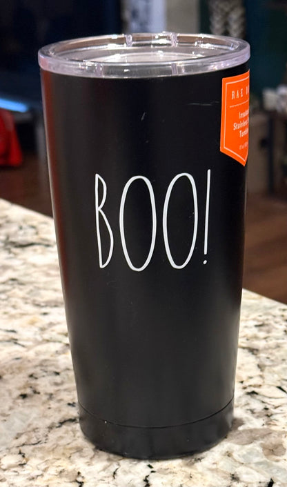 New Rae Dunn black Halloween 17oz stainless drink tumbler Boo!